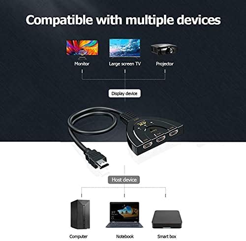 HDMI prekidač, 1080p / 4K HDMI razdjelnik 3 u 1, 3-port HDMI selektor za prekidač sa pigtail HDMI