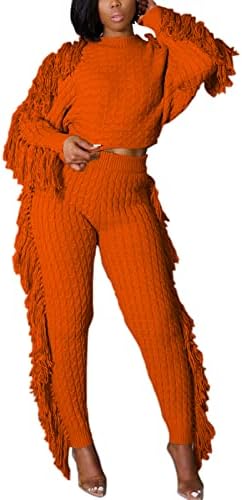 Huisifang kompleti džempera za žene pleteni kablovi od 2 komada odjeće s resama dugih rukava Crop
