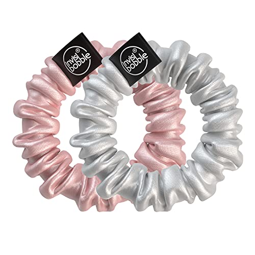 Invisibobble Pink and silver satin scrunchies za kosu x2 Sprunchie Slim - scrunchie elastika