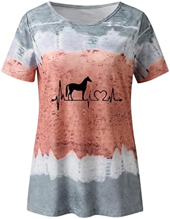 Ženska majica kratkih rukava Casual Okrugli vrat Konjski print Tops Ljeto Pulover Dressy bluza Majica