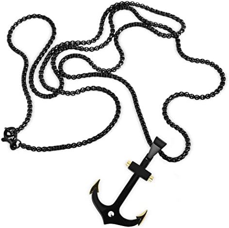 Buve sidrena ogrlica Crni Nautički privjesak sa zlatnim vrhovima za muškarce / napravljen od nerđajućeg