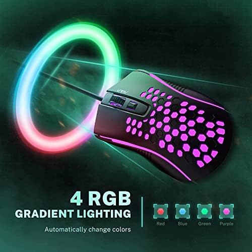 Aula Gaming Mouse Wired, Ultra lagani računarski miševi sa saćem sa RGB pozadinskim osvjetljenjem, 3600 podesivi DPI USB računarski miš za Windows PC & amp; Laptop igrači