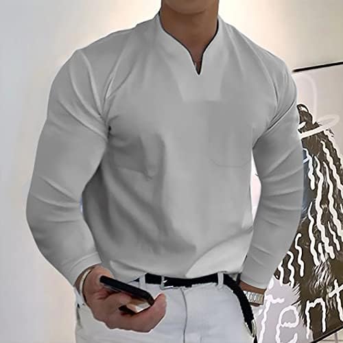 Muška majica s dugim rukavima s dugim rukavima, opružnim mišićima Slim Fit Business Casual majica bez ogrlice sa džepom