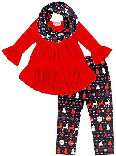 Boutique odjeća Little Girls Božićni odmor Outfit sa šalom - Reindeer Santa Snowman 3-kom Vrhunska šal