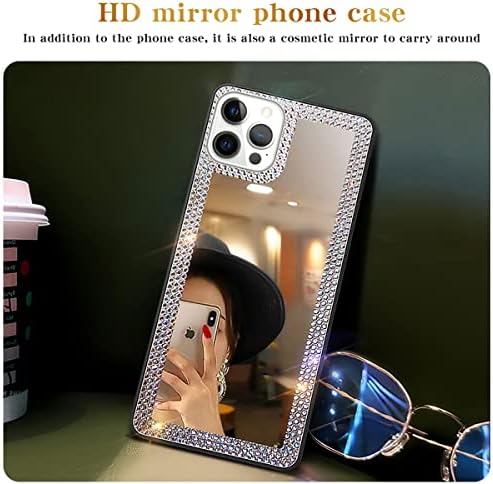 Cavdycidy za iPhone 13 pro max ogledalo za žene sa Bling Rhinestone, Stick on ogledalo za futrolu za telefon, ogledalo za telefon koji se može koristiti za šminkanje na otvorenom za djevojčice