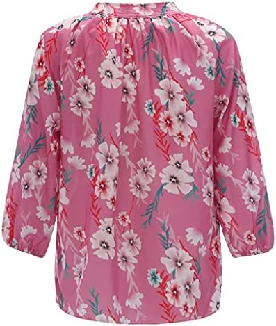 Mimacoo cvjetna majica za print za žene Ljetni dugi rukav Tie V Vrati bluza plus veličine vrhova