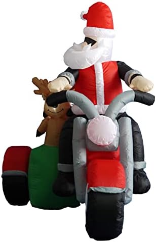 Djed Mraz na naduvavanje dug 6 stopa i 3 Reindeera u motociklu