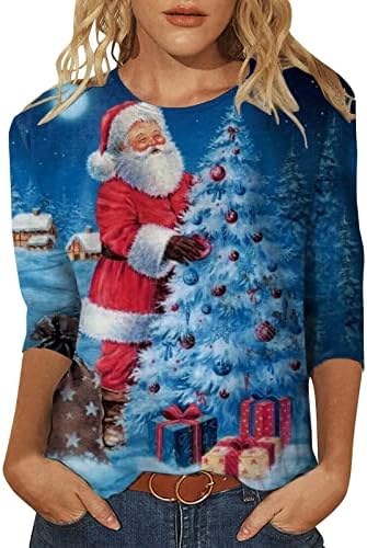 Beuu Women 2022 Fall Xmas pulover košulje božićne vrhove i bluze Trendi Ležerne prilike 3/4 rukava za krajeve