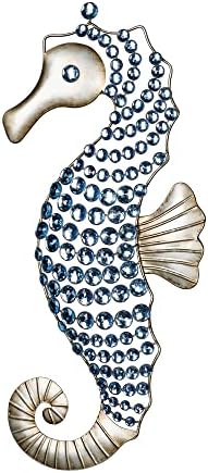 Dodir klase Seahorse Gems Wall Art - Platinum Metal, Aqua Blue Gems - Ocean Tema Zidni dekor -
