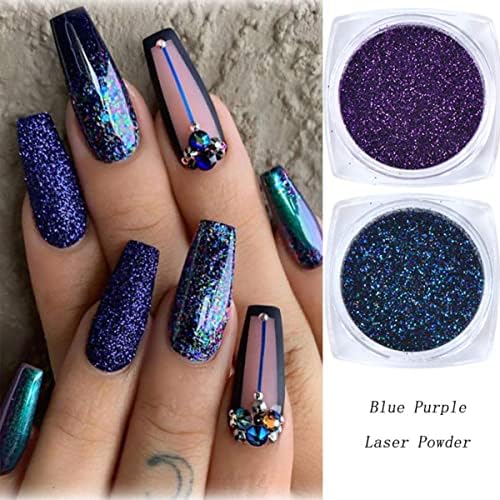 Holografski Nail Glitter Charm 6 staklenki, šarena plava, crna, ljubičasta Nail Art puder Craft