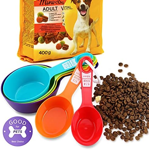 Petfactors Set od pet mjerica hrane za kućne ljubimce, plastike, mjernih čaša, za hranu za pse, mačke i ptice