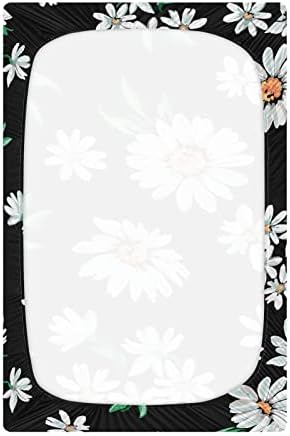 Alaza Daisy Cvijeće cvjetni crni listovi krevetića ugrađeni bassinet list za dječake dječje djevojke, standardne veličine 52 x 28 inča