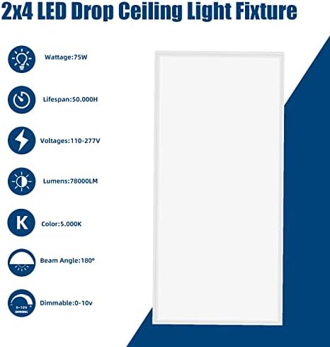 Koaeirs 2x4 FT LED ploča Trofer, 6 pakovanja, 75W ugradbeni pad stropnog svjetla, 0-10V zatamnjeno 2x4 LED svjetlosni