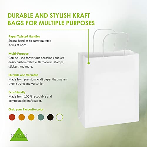 Bijele torbe sa ručkama na veliko-8x4x10 inča 400 pakovanje male Kraft Papirne torbe za kupovinu,