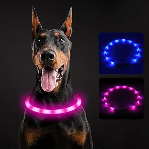 Osvijetlite ovratnike za pse, Ourmiao LED ovratnik za pse, punjiva svjetla za pse za noćno hodanje,