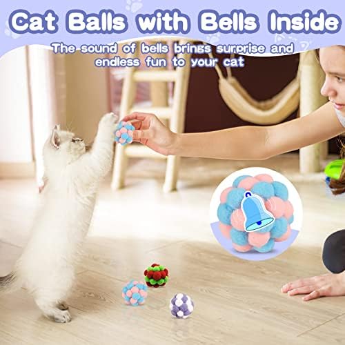 WestMi cat Toys Balls, šarene meke Fuzzy Balls ugrađene zvonce za mačke, interaktivne igračke za mačke