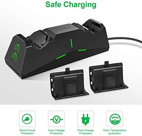 innoAura Dual Xbox One Controller Charger - 1600mah x 2 punjive baterije za Xbox One, Xbox One S, Xbox One X, Xbox One Elite kontroler