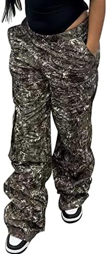 FAMNBRO WOMENS kamuflažne teretne hlače Baggy Camo Print Široke noge pantalone vojske haljine