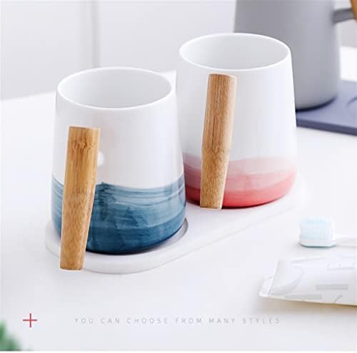 WYKDD Nordic četkanje četkanje drvena ručka keramička čaša za ispiranje usta Home Par za pranje Postavi par zubnih cilindričnih šalice