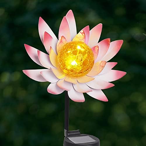 Solarna Lotus svjetla Vanjska dekorativna baštenska Kočića, metalna cvjetna svjetla sa Pucketavim Globusnim staklom, vodootporni vanjski ukrasi za terasu,travnjak, Dvorište,šetnicu