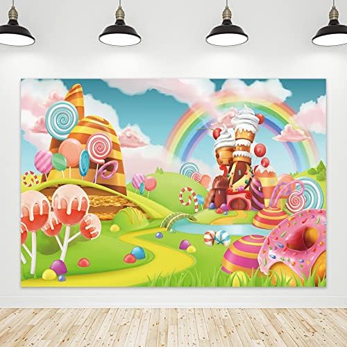 Riyidecor Candyland Lollipop pozadina 7wx5h noge slatki Crtić Rainbow Kids Castle tkanina poliester