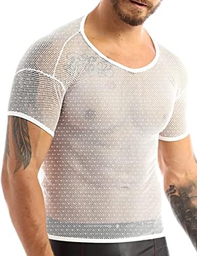 Muške vidite kroz majice mrežaste mrežice ugrađene kratkih rukava za mišićne vrhove Clubwear