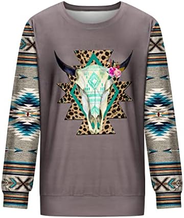 Ženske dukseve sa zapadnim etničkim printom Dugi rukav okruglog vrata bluza Aztec geometrijski Vintage Casual majice