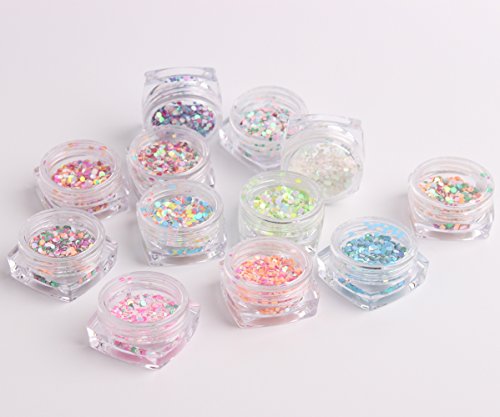 WOKOTO 12 kutija 1mm 2mm 3mm miješana boja i veličina konfeti nokti sjajni okrugli ultratanki šljokice Set