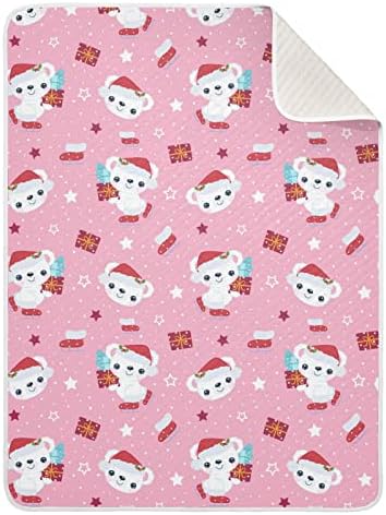 Sjajni pokrivač Slatka polarna medvjeda božićna ružičasta pamučna pokrivačica za dojenčad, primanje pokrivača, lagana mekana pokrivačica za krevetić, kolica, rabljevine, 30x40 u