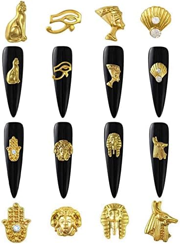 40Pcs 3d Egipatski čari za nokte, Legura Vintage Gold Nail Rhinestones kristali dijamanti, Nail Art Dodaci za DIY Nail Art dizajn Nail Art dekoracija i izrada nakita za žene