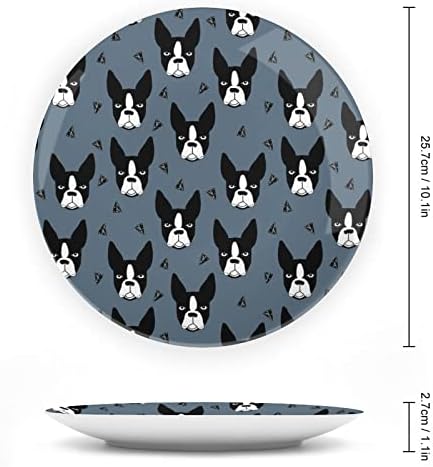 Boston terijerski psi ukrasni ploča okrugla keramička ploča koštana kineska ploča sa postoljem za prikaz