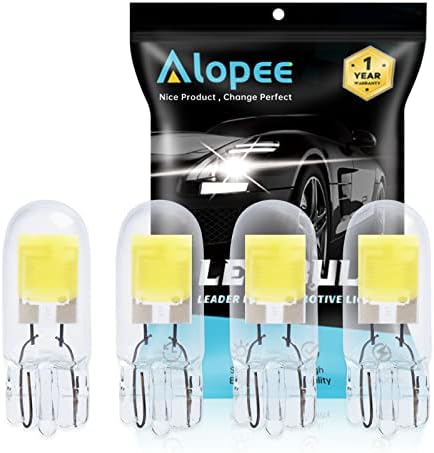 Alopee 4-pakovanje T10 Ultra svijetli bijeli cob Izvor LED zamjena žarulje za 194 W5W 168 2825 501 Halogena sijalica Unutrašnja svjetla Licenjska ploča svjetla žarulja
