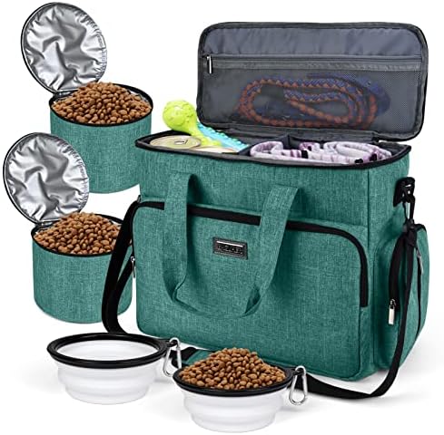BAGLHER putna torba za pse, avio-odobreni Organizator za kućne ljubimce sa multifunkcionalnim džepovima, 2x kontejnerima za skladištenje hrane i 2x sklopivim zdjelicama za pse, savršen vikend Set za kućne ljubimce za psa, Cat Green