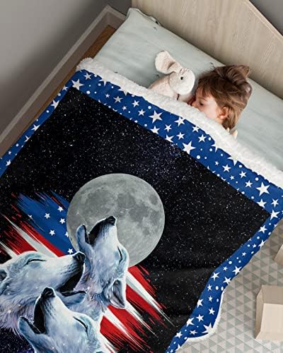 Arttikke Baby swaddle deka Sherpa bacanje Deka za neovisnost Dnevna zvijezda Moon Wolf dječji pokrivač za djevojke dječake Fluffy plišani pokrivač za dijete, novorođenčad ili novorođenče prijem 50 x60
