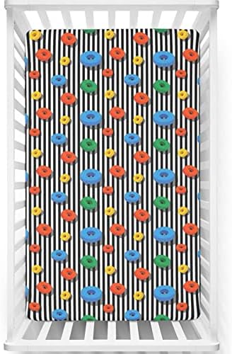 Stripes Themed Opremljeni mini krevetići, prenosivi mini krevetići listovi mekani madrac za madrac za madrac za mali toddler, lim za krevetić ili toddler, 24 x38, višebojna
