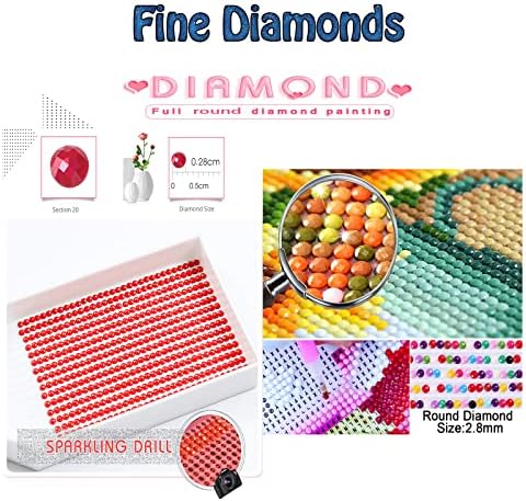 Dijamantni setovi za odrasle, Big Peony Diamond Art Kids početnik DIY 5D boja po brojevima, velika puna bušilica okrugla Diamond Dots Crystal Gems Art pribor Slike za kućni zidni dekor Pokloni, 12x24in