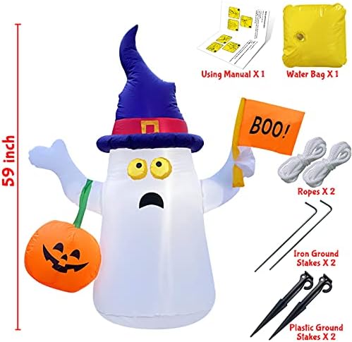 5ft Halloween Dekoracije na naduvavanje Outdoor Ghost sa bundevom fenjer vještica šešir raznijeti Dvorište