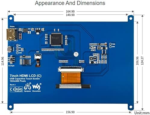waveshare 7-inčni HDMI LCD IPS kapacitivni ekran osetljiv na dodir 1024×600 Monitor za sve Rev Raspberry Pi 4b / 3b+ / 3B / 2B / B+ / a+ / Zero, BeagleBone Crni Windows 10/8.1/8/7
