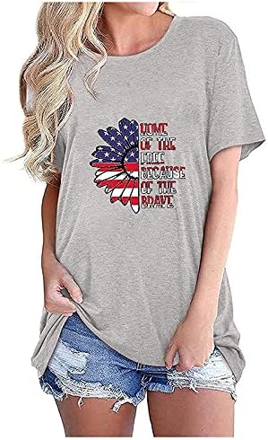 4. jula Majica Žene Pentagram jednostavne košulje Kratki rukav USA Dan nezavisnosti Tunika Tee Patriotske