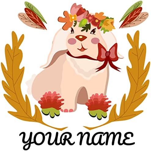 Šareni obojeni zec sa mašnom i cvećem na glavi od hrastovog lišća vijenac za djevojčice ime zidna naljepnica -