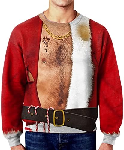 BEUU božićne majice za muške, 3D smiješni Xmas Santa Claus Print Soldier Long rukava Casure Crewneck Tee vrhovi