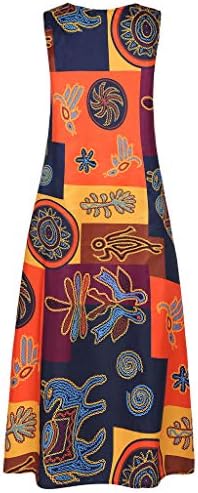 COTECRAM Ženska ljetna casual cvjetna tiskana Boho sandress dugi haljina bez rukava plus maxi haljine