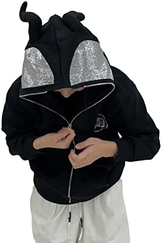 Nikduck Y2K puni zip up hoodie žene predimenzionirani Goth dukserice e-girl rhinestone s dugim rukavima
