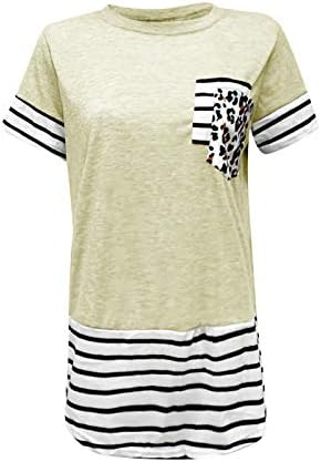 Ljetni vrhovi za žene Casual prugasta kratka rukava trendi leopard Print Crew vrat udobna Tee bluza sa džepom