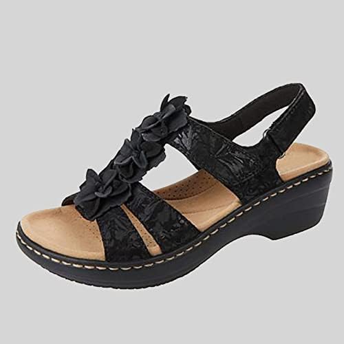 Ljetne sandale za žene, dame cvijeće ruširane sandale sa lukom potpornice tinejdžerke kuka i petlje rimskog