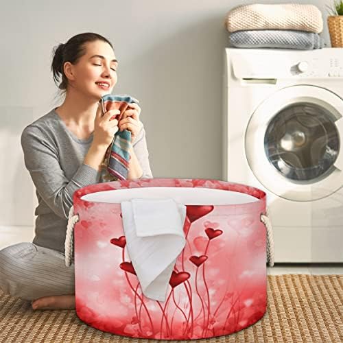 Red Valentines Day Love Heart Velike okrugle košare za skladištenje basketa za pranje rublja sa ručkim