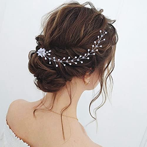 Bride Wedding Hair Accessories For Women Silver Rhinestone Pearl Long Hair Vine Bridal Headpiece Boho