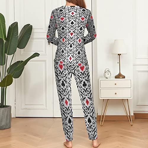Luksuzni srebrni Poker ženski kompleti pidžama Dvodijelnih dugih rukava Lounge Sleepwear sa džepovima