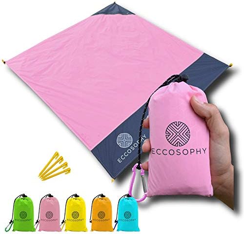 Eccosophy Pješčana pokrivačica - vodootporna piknik Blaket 60x55 - Vanjski kompaktni džepni pokrivač - lagana kopnena korica za planinarenje, kampiranje, festivale, sport, putovanja - sa torbom i kočijem