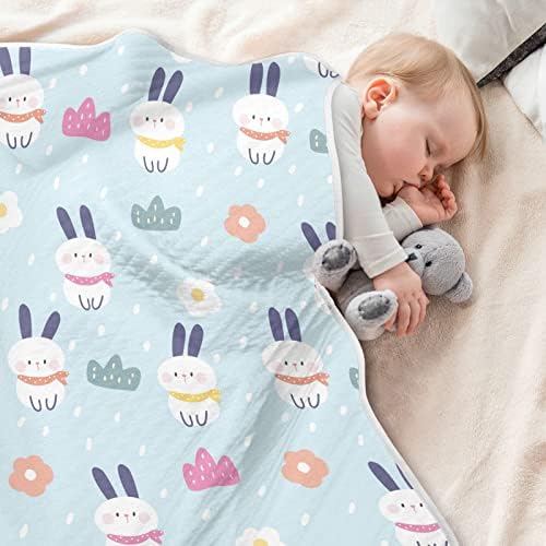 Swaddle pokrivač crtani zeko cvijet pamuk pokrivač za dojenčad, primanje pokrivača, lagana mekana prekrivačica za krevetić, kolica, raketa, 30x40 u, plavoj boji